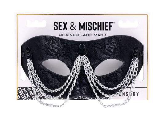 Sincerely Chained Lace Mask Black – Lace Masquerade Mask with Silver Chain