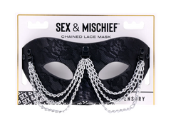Sincerely Chained Lace Mask Black – Lace Masquerade Mask with Silver Chain