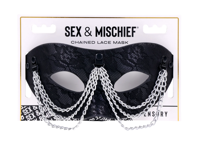 Sincerely Chained Lace Mask Black – Lace Masquerade Mask with Silver Chain