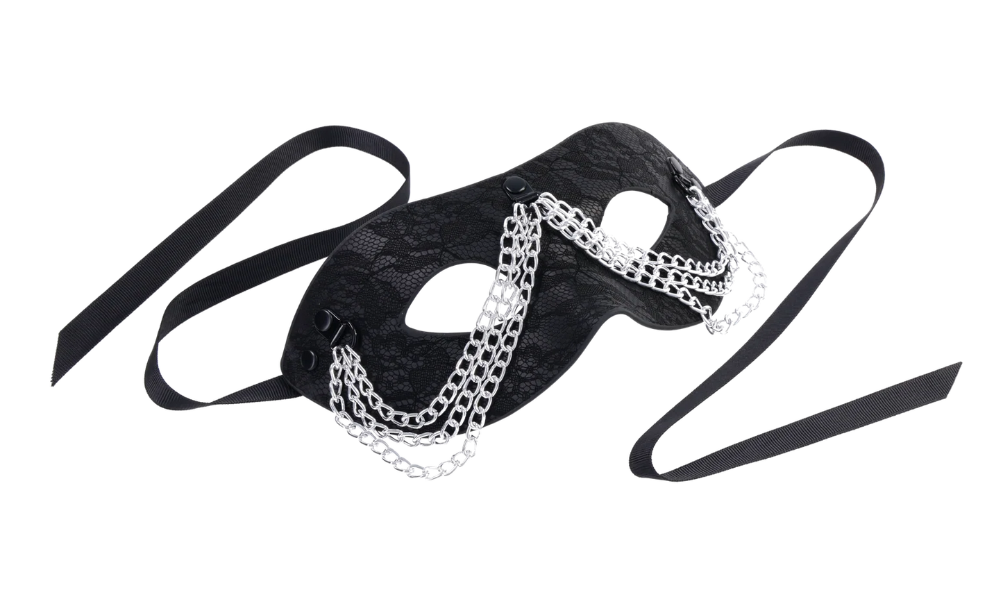 Sincerely Chained Lace Mask Black – Lace Masquerade Mask with Silver Chain