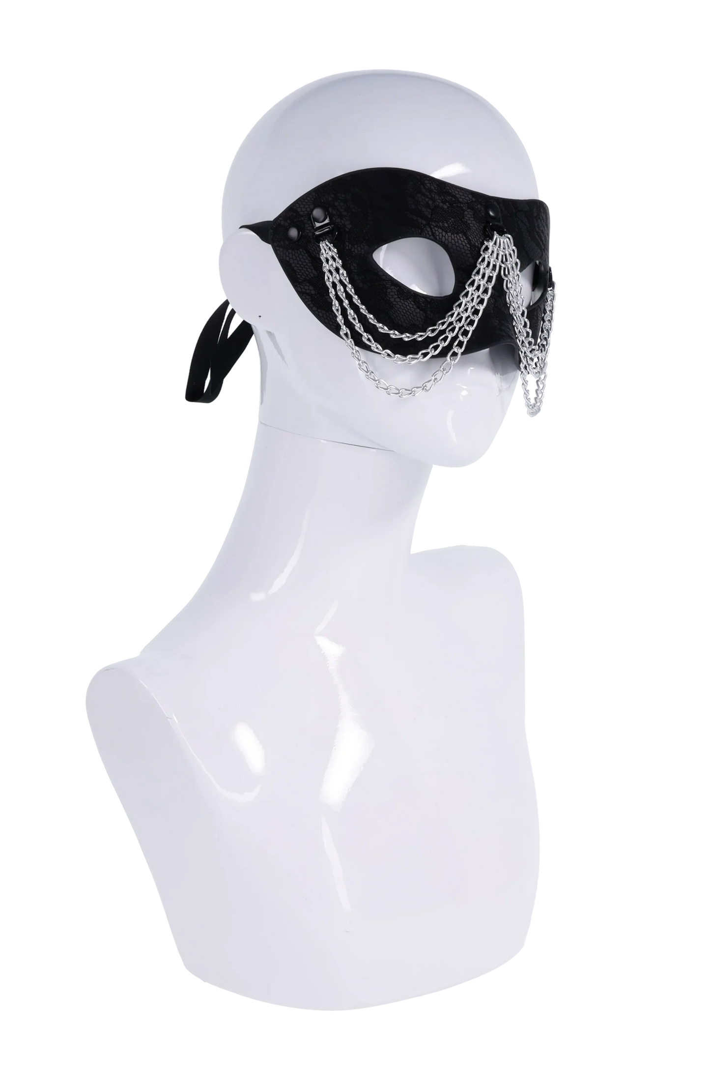 Sincerely Chained Lace Mask Black – Lace Masquerade Mask with Silver Chain