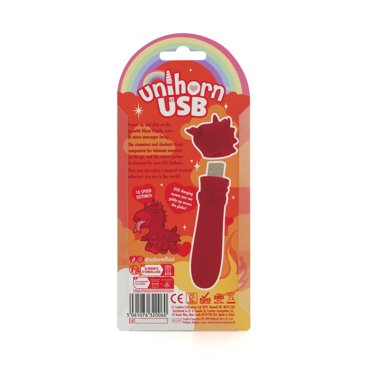 Unihorn Blaze Diablo USB Bullet Vibrator – Rechargeable Silicone Mini Bullet Massager Dark Red