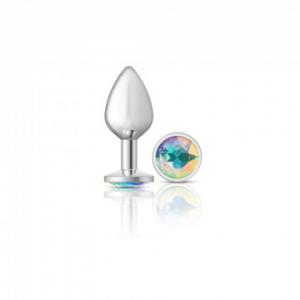 CHEEKY CHARMS ROUND CLEAR IRIDESCENT MEDIUM SILVER PLUG
