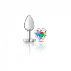 CHEEKY CHARMS HEART CLEAR IRIDESCENT SMALL SILVER PLUG