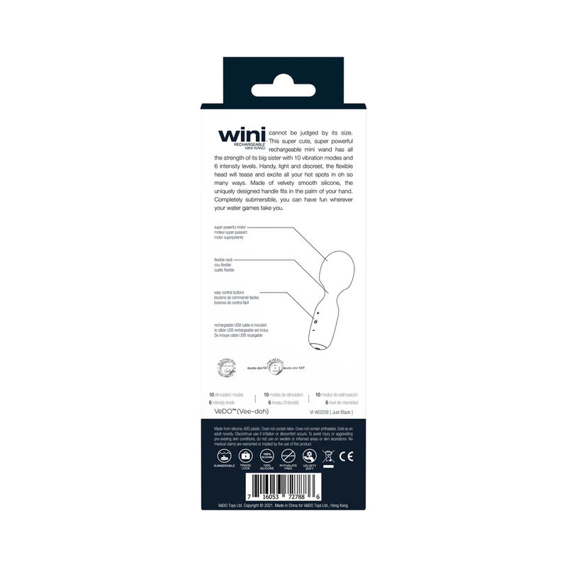 VēDO Wini Rechargeable Mini Wand Black – Waterproof Silicone Mini Massage Wand