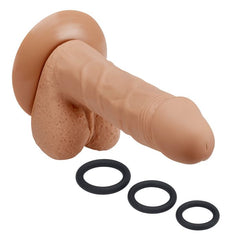 Pro Sensual Premium Silicone Dong W/ 3 C Rings Tan 6 "