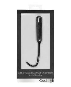 Ouch Silicone Vibrating Bullet Plug with Beaded Tip – Black Urethral Sounding