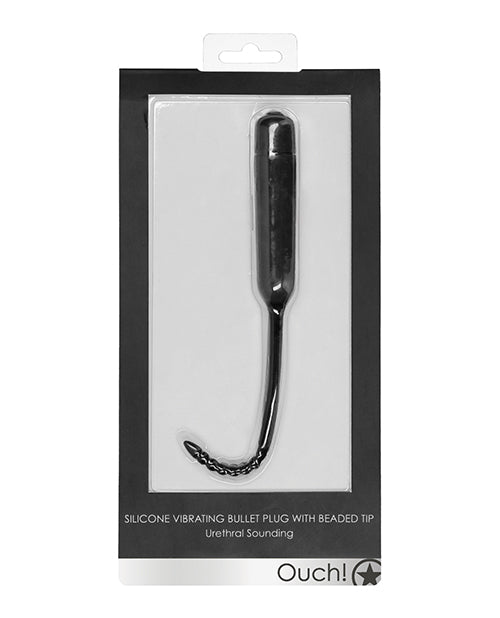 Ouch Silicone Vibrating Bullet Plug with Beaded Tip – Black Urethral Sounding