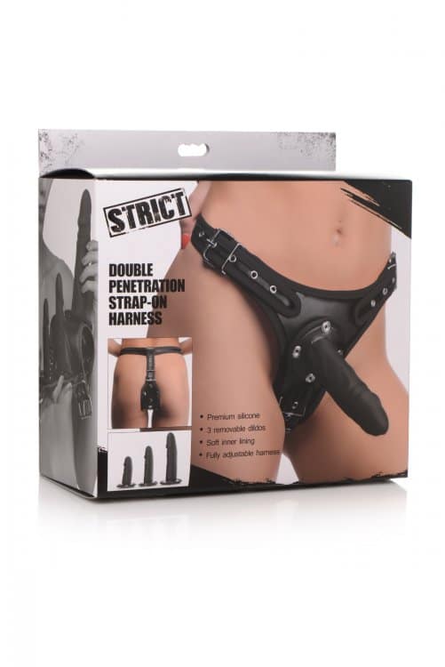 Strict Double Penetration Strap-On Harness – Adjustable Leather Harness with Dual Rings