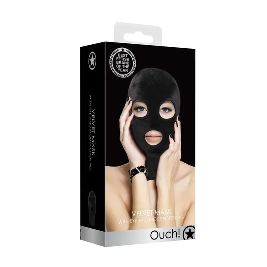 Velvet & Velcro Mask with Mouth Opening Black – Stretch Fetish Hood Mask | Shots Ouch!