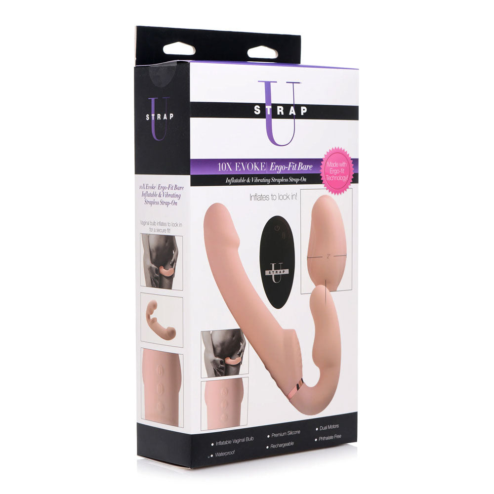 STRAP U 10X EVOKE ERGO-FIT INFLATABLE & VIBRATING STRAPLESS STRAP-ON FLESH