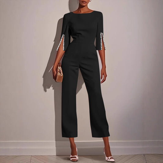 3/4 Sleeve Playsuit Black – Women's Stretch Playsuit Size Large