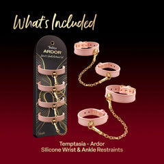 Temptasia Ardor Wrist & Ankle Restraints Pink – Silicone Bondage Cuffs Set