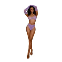 Lilac Lace Bralette Panty and Gloves Set