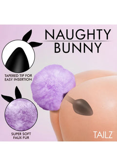 TAILZ Fluffy Bunny Tail Silicone Plug Purple – Faux Fur Bunny Tail Anal Plug