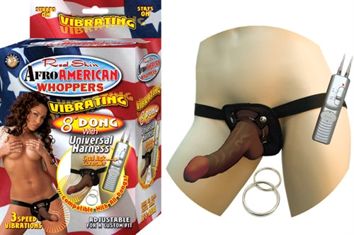 AFRO AMERICAN WHOPPERS VIBRATING 8 IN DONG W/HARNESS