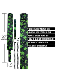 Stoner Vibes Chronic Collection Glow in the Dark Collar & Leash – Vegan Leather BDSM Accessory