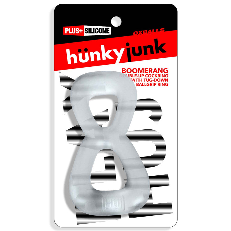 Boomerang Double-Ring Cockring & Nut-Tugger Clear Steam