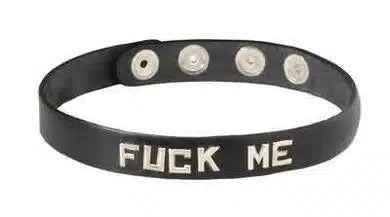 Spartacus Fuck Me Collar – Black Leather Adjustable BDSM Collar with Bold Lettering