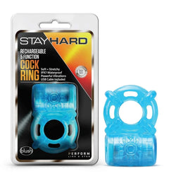 Stay Hard Rechargeable 5 Function Cock Ring Blue – Waterproof Vibrating C-Ring