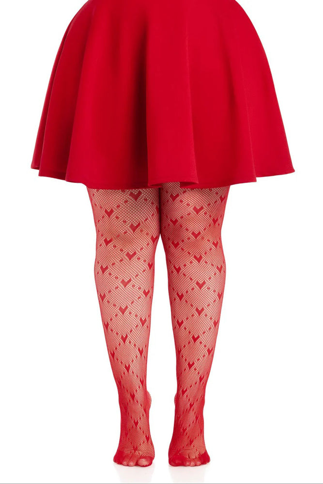Plus Valentina Heart Net Tights - 1x 2x - Red