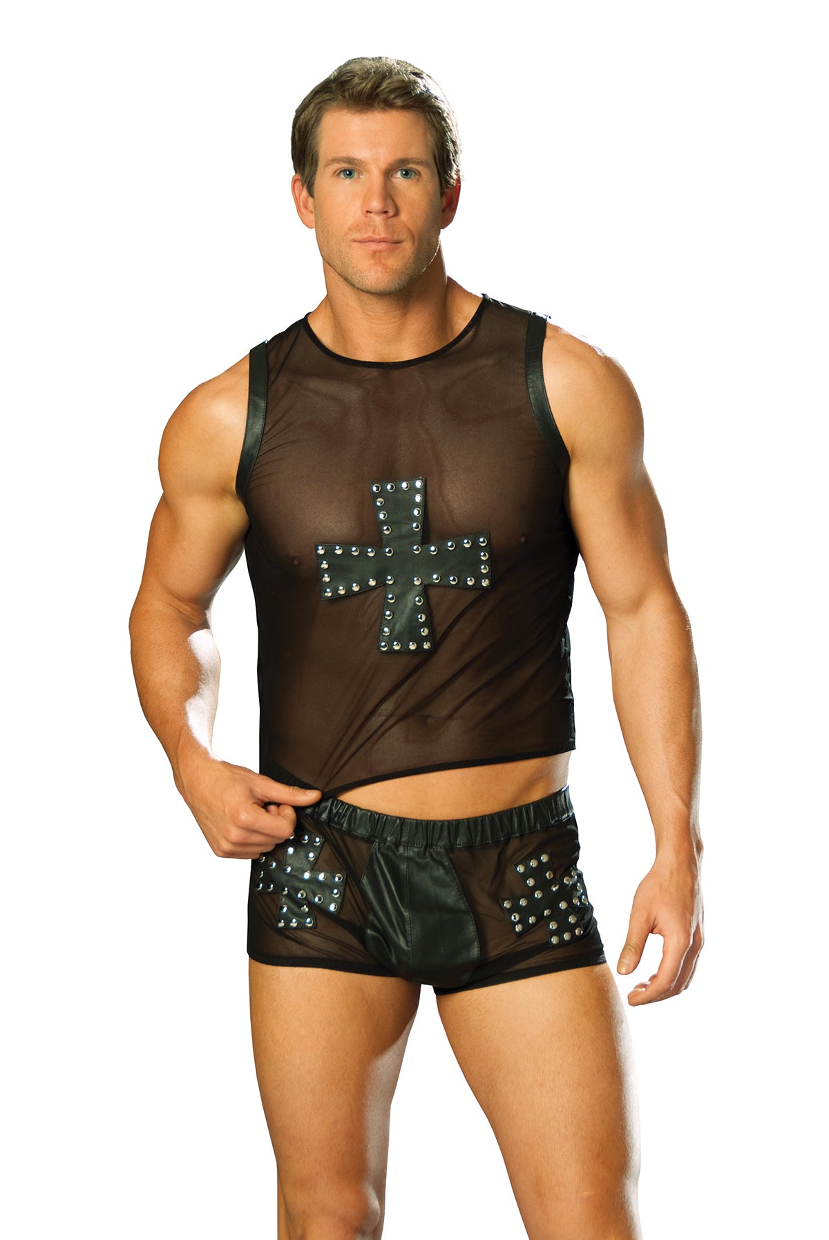 Elegant Moments Leather And Mesh Shorts