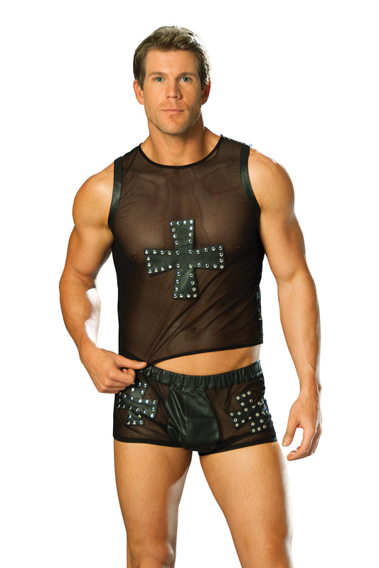 Elegant Moments Leather And Mesh Shorts