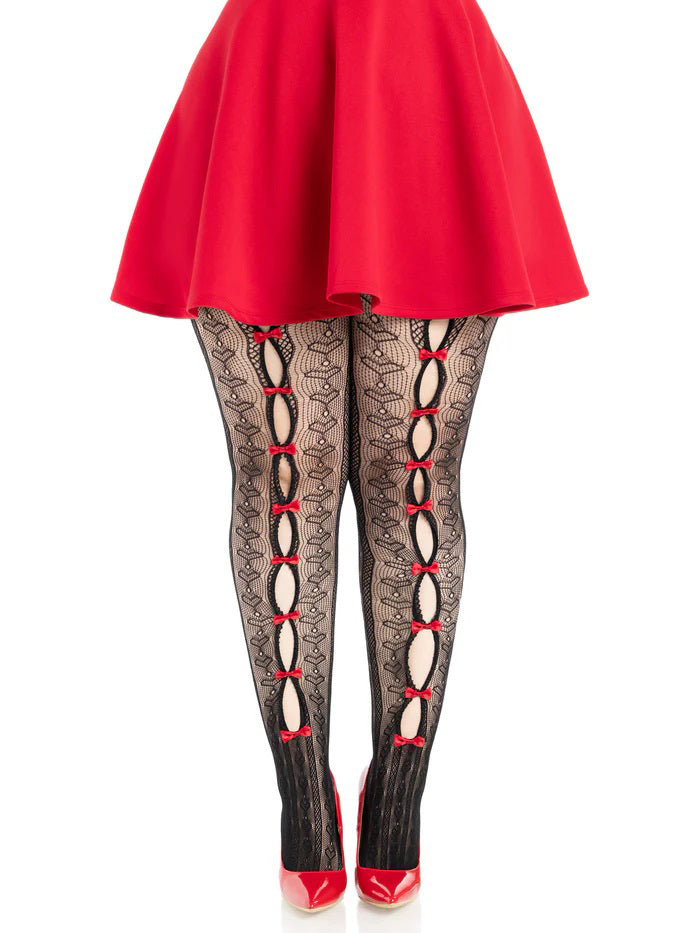 Plus Sweetheart Striped Tights - Black/Red  • Material: 95% nylon, 5% spandex • Packaging: Bagged