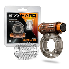 Stay Hard Vibrating Cock Ring Set with Sleeve – Rechargeable Textured Sleeve Ring Kit