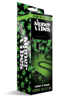Stoner Vibes Chronic Collection Glow in the Dark Collar & Leash – Vegan Leather BDSM Accessory