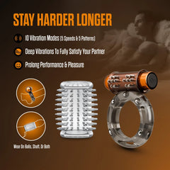 Stay Hard Vibrating Cock Ring Set with Sleeve – Rechargeable Textured Sleeve Ring Kit