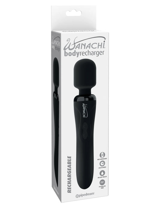 Wanachi Body Recharger Black – Rechargeable 10-Function Silicone Wand Massager | Pipedream