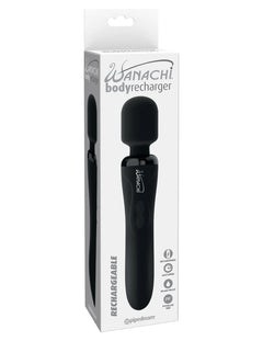 Wanachi Body Recharger Black – Rechargeable 10-Function Silicone Wand Massager | Pipedream