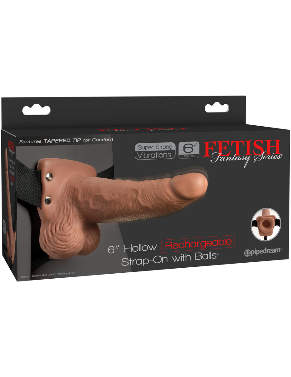 Fetish Fantasy Series 6 Inch Hollow Rechargeable Strap-on With Balls - Tan