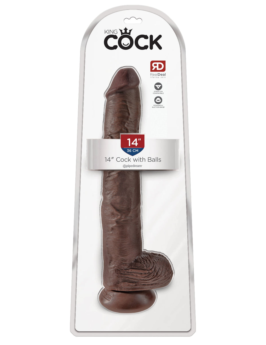 King Cock 14 Inch Cock With Balls - Brown