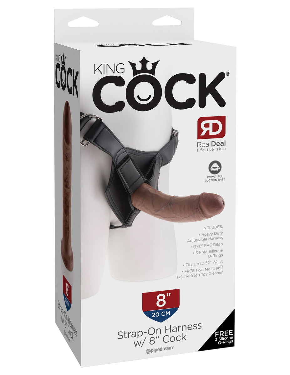 King Cock Strap on Harness With 8 Inch Cock - Brown