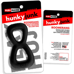 Boomerang Double-Ring Cockring & Nut-Tugger Black