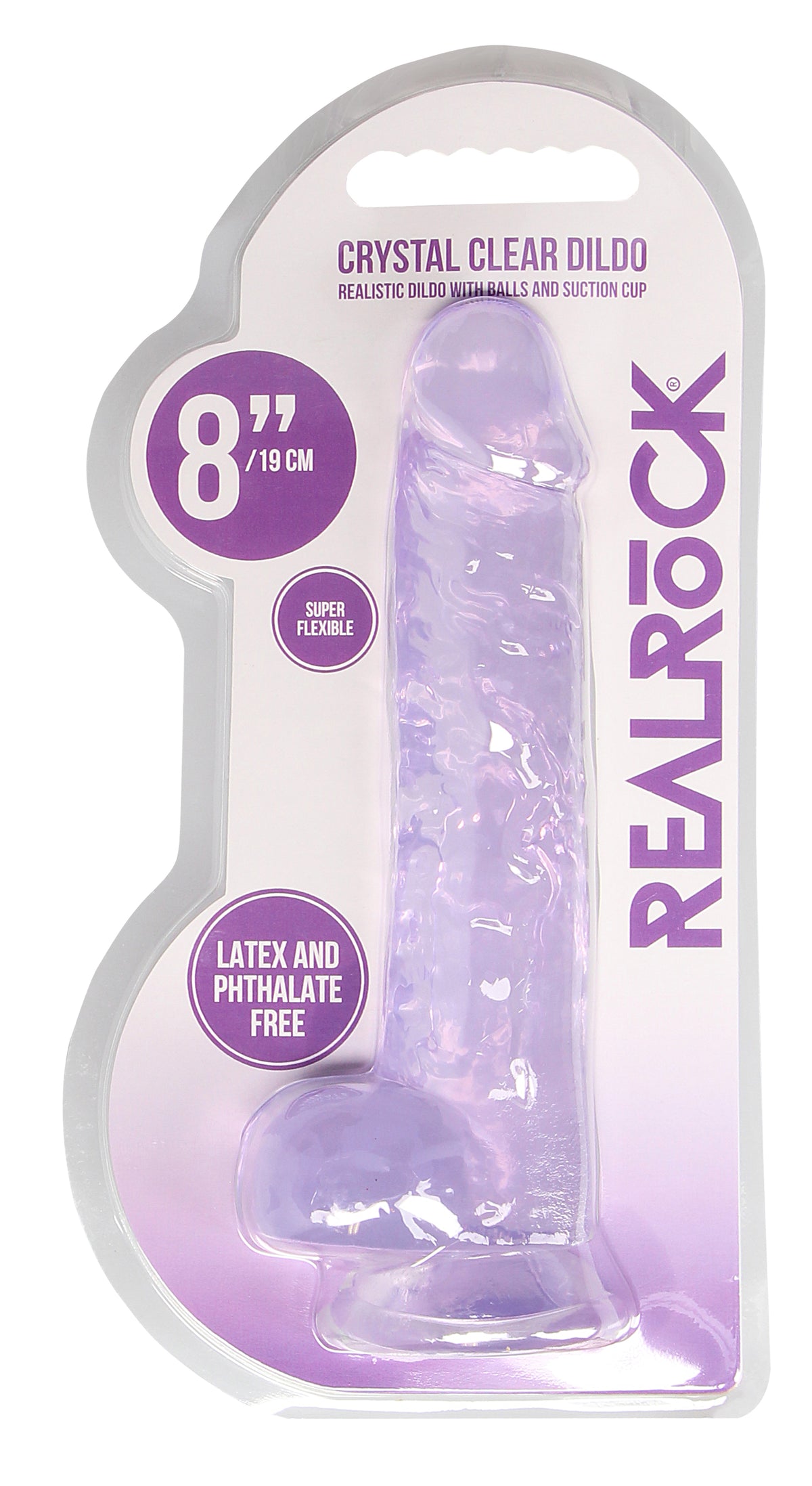 REALROCK 8IN REALISTIC DILDO W/ BALLS CLEAR PURPLE