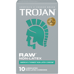 Trojan Raw Pure Feel Non-Latex Condoms – 10 Pack Ultra Thin Polyurethane Condoms with Silicone Lubricant