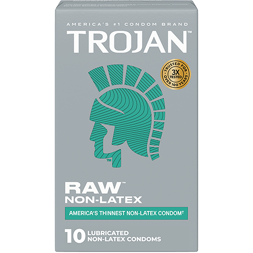 Trojan Raw Pure Feel Non-Latex Condoms – 10 Pack Ultra Thin Polyurethane Condoms with Silicone Lubricant