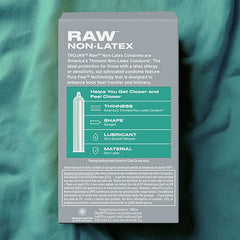 Trojan Raw Pure Feel Non-Latex Condoms – 10 Pack Ultra Thin Polyurethane Condoms with Silicone Lubricant