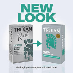 Trojan Raw Pure Feel Non-Latex Condoms – 10 Pack Ultra Thin Polyurethane Condoms with Silicone Lubricant
