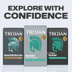 Trojan Raw Pure Feel Non-Latex Condoms – 10 Pack Ultra Thin Polyurethane Condoms with Silicone Lubricant