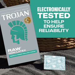 Trojan Raw Pure Feel Non-Latex Condoms – 10 Pack Ultra Thin Polyurethane Condoms with Silicone Lubricant