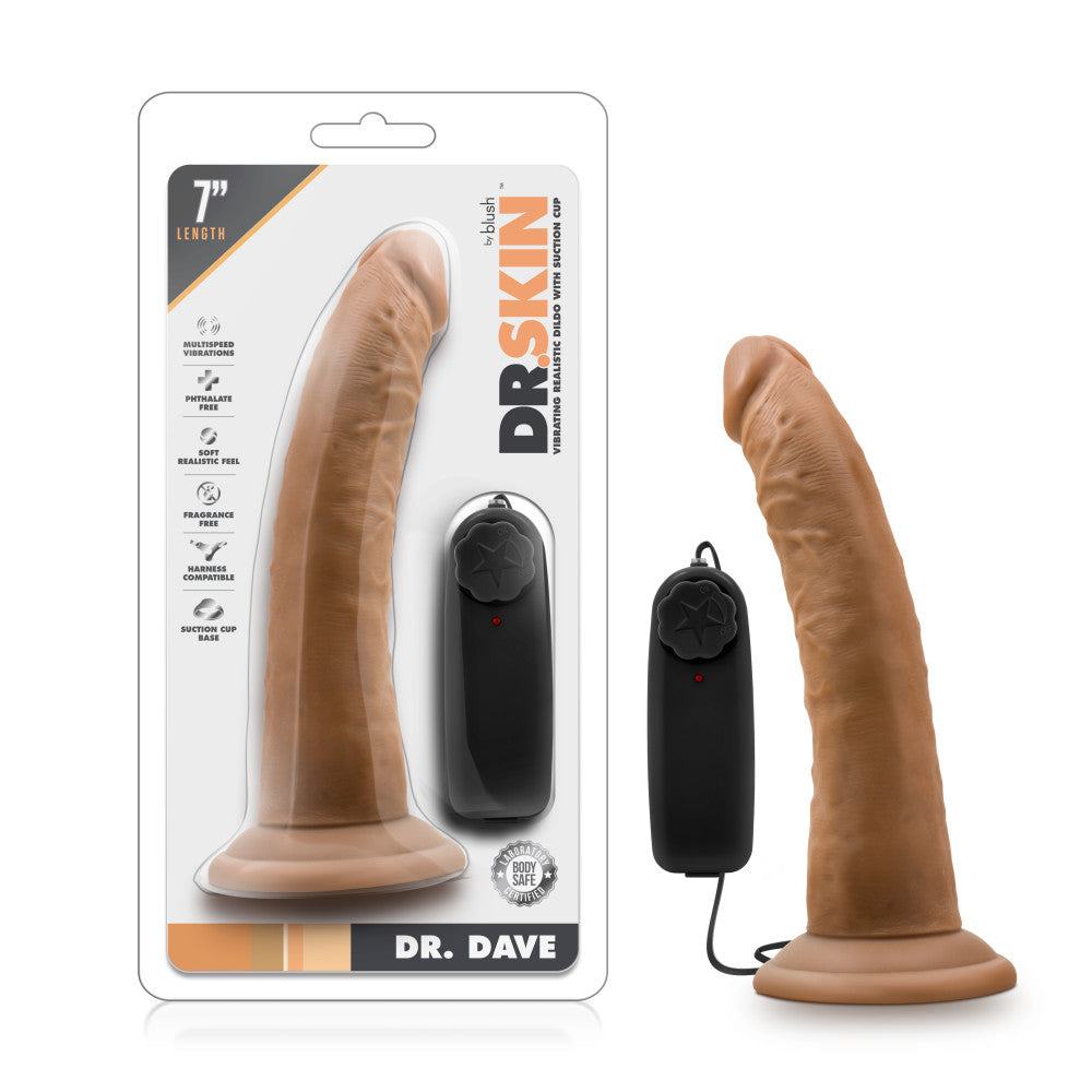 Dr. Skin - Dr. Dave - 7 Inch Vibrating Cock With Suction Cup - Mocha