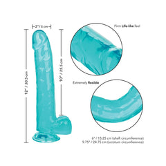 CalExotics Size Queen 10 Inch Blue Dildo – Realistic Flexible Suction Cup Dildo