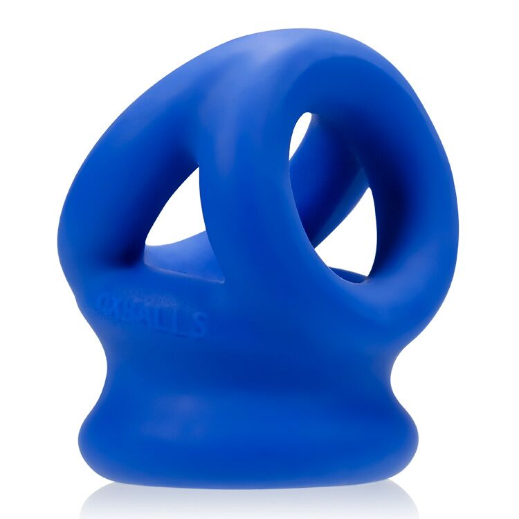 Tri Squeeze Cocksling Ball Stretcher Oxballs Silicone Tpr Blend Cobalt Ice (Net)