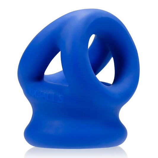 Tri Squeeze Cocksling Ball Stretcher Oxballs Silicone Tpr Blend Cobalt Ice (Net)