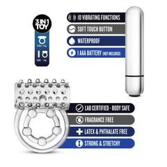 Stay Hard Vibrating Super Clitifier Clear – 3-in-1 Vibrating Ring with Bullet