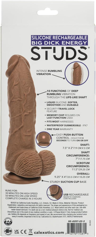 Silicone Rechargeable Big Dick Energy Studs - Brown